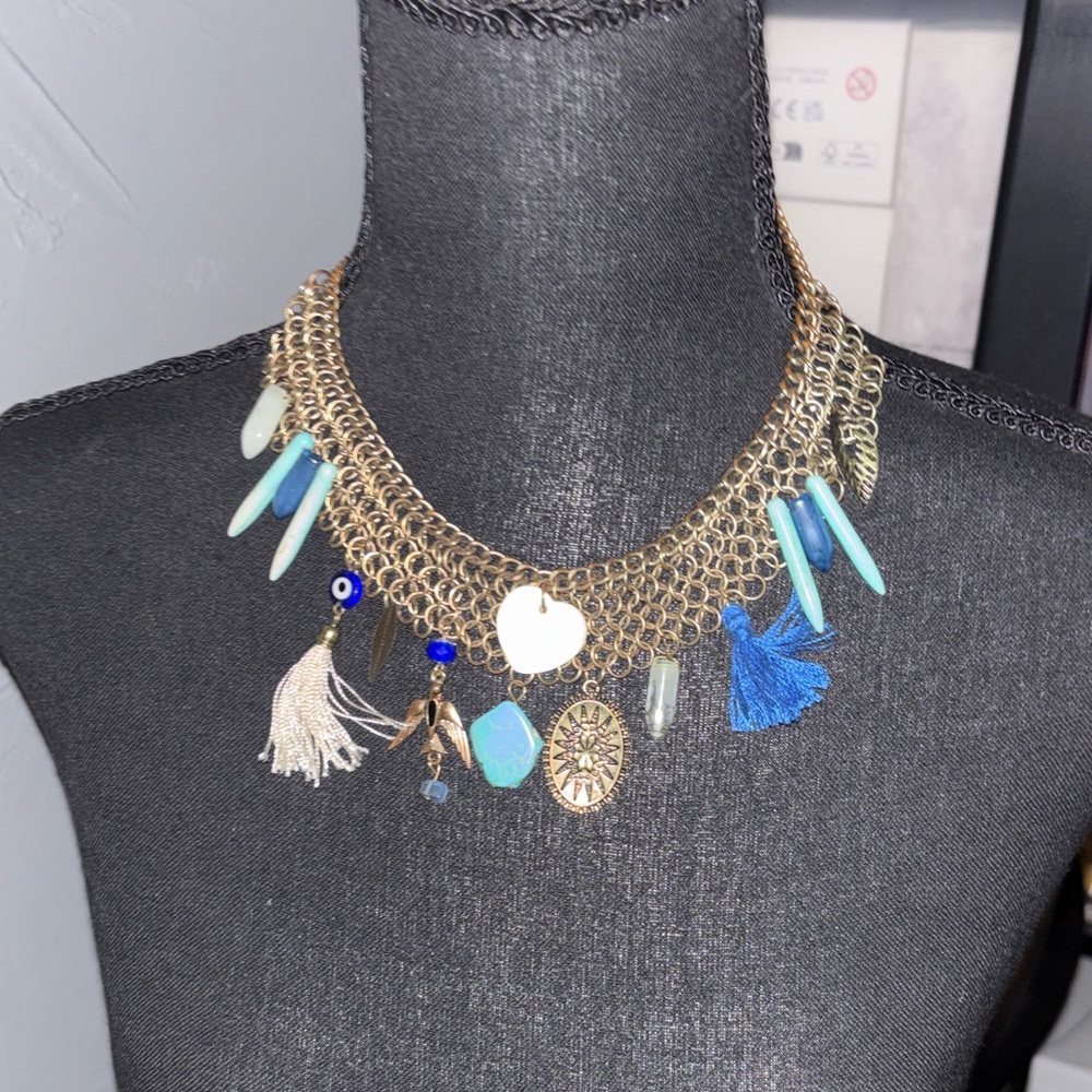 Gold and Blue Charm Necklace